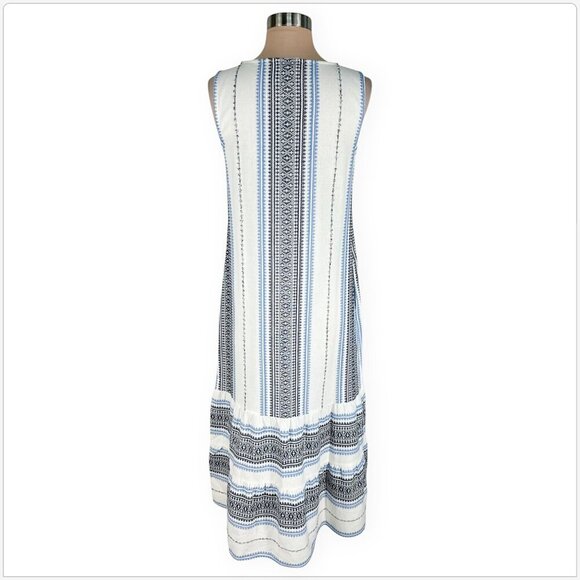 J. Jill Cream Blue Embroidered Tiered Aztec Boho Maxi Sundress Dress NWT New XS - Picture 4 of 5